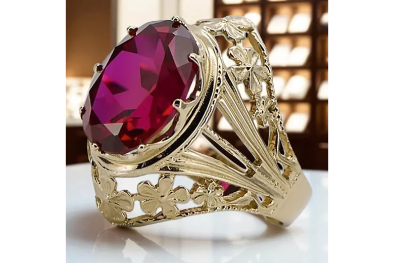 خاتم Ruby 8 كارت من الذهب الأصفر أسلوب فينتاج vrc031x-rb Art Deco أسلوب اتحاد الجمهوريات السوفيتية سوفيتي روسي